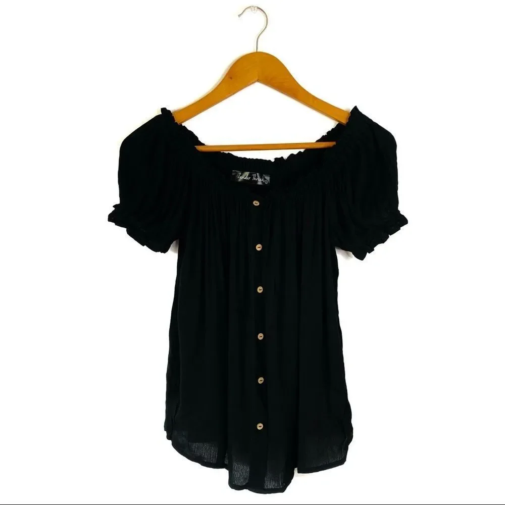 NEW ZANDER THREADS BLACK OFF THE SHOULDER BOHO TOP - Picture 11 of 12